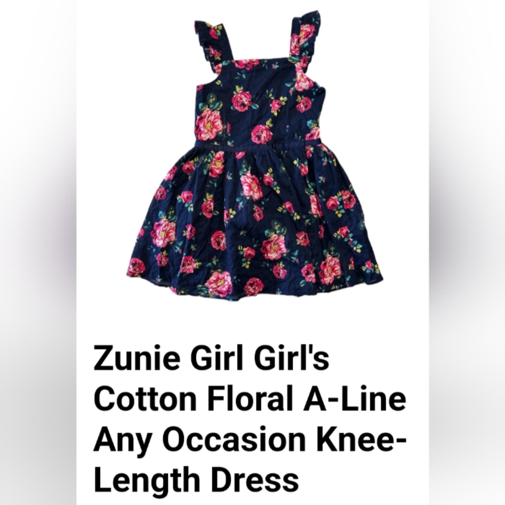Zunie Girl Girl's Cotton Floral A-Line Any Occasion Knee-Length Dress New Sz 14